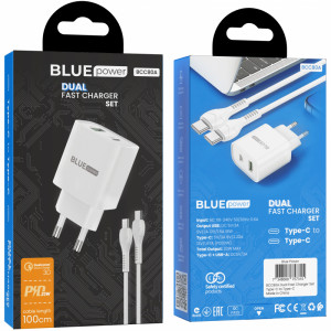 Caricabatterie Wall Charger BLUE Power BCC80A Carica Rapida PD QC3 20W Type-C Cable Bianco