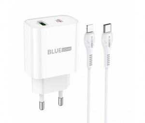 Caricabatterie Wall Charger BLUE Power BCC80A Carica Rapida PD QC3 20W con Lightning Cable Bianco