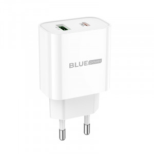Caricabatterie Wall Charger BLUE Power 20W 1x USB 1x Type-C PD QC3 Bianco BC80A