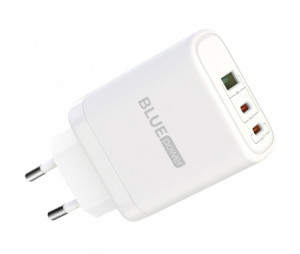 Caricabatterie Wall Charger BLUE Power 65W 1x USB 2x Type-C con Type-C Cable Bianco BPCE04