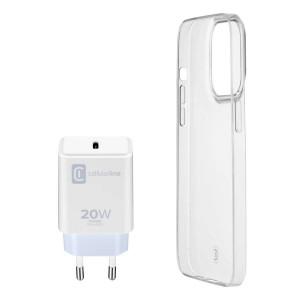 Cellularline Starter Kit Caricabatterie e Custodia Bianco Trasparente per Iphone 14 Pro A2890