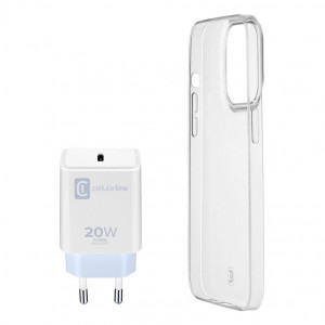 Cellularline Starter Kit Caricabatterie e Custodia Bianco Trasparente per Iphone 14 Plus A2886