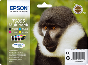 Cartuccia per Stampante Epson Monkey C13T08954010 Multipack 4 Colori Originale Nero Ciano Magenta Giallo per Epson Stylus SX415 SX410 SX405WiFi