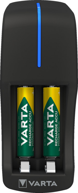 Varta Mini Charger Caricabatterie per Batterie 2AA/AAA Ricaricabile Indicatore LED Timer di Sicurezza Nero