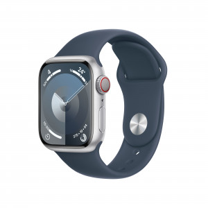 Smartwatch Apple Watch Series 9 GPS + Cellular Cassa 41mm in Alluminio Argento con Cinturino Sport S/M Blu Tempesta