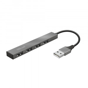 Trust Halyx Hub USB a 4 Porte USB 2.0 480 Mbit/s Alluminio Grigio