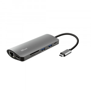 Trust Dalyx Adattatore Multi Porta HDMI RJ-45 USB 3.2 Gen 1 Alluminio Grigio